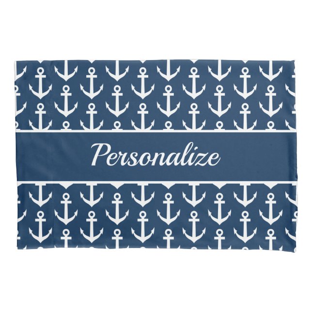 Housse D'oreillers Ancrage d'ancre marine bleu et blanc (devant)