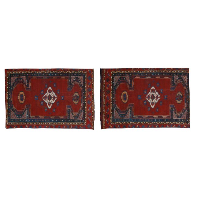 Housse D'oreillers Antique Oriental Turc Tapis Perse Tapis Rouge (devant-Set)