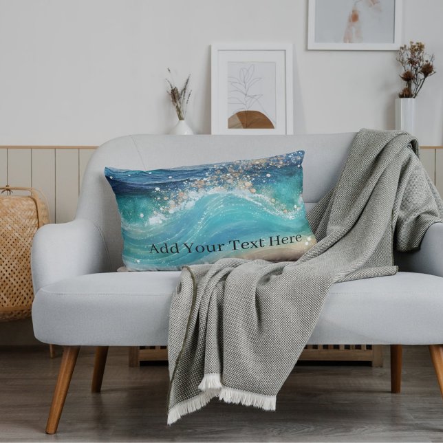 Housse D'oreillers Aquarelle Bleu Blanc Océan Vague Personnalisée Nom (Créateur téléchargé)