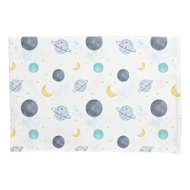 Housse D'oreillers Aquarelle Blue Space Planet Motif (devant)