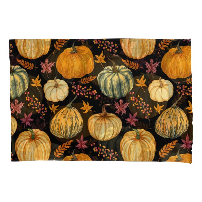 Housse D'oreillers Aquarelle Citrouilles : Automne Motif sans couture (devant)