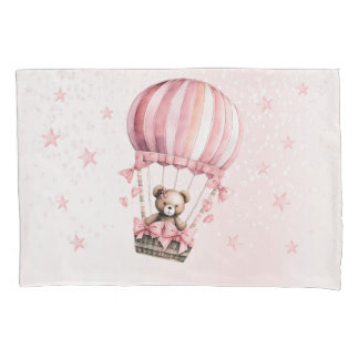 Housse D'oreillers Aquarelle Cute Rose Teddy Bear Hot Air Balloon