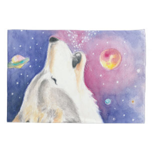 Housse D'oreillers Aquarelle de loup cosmique