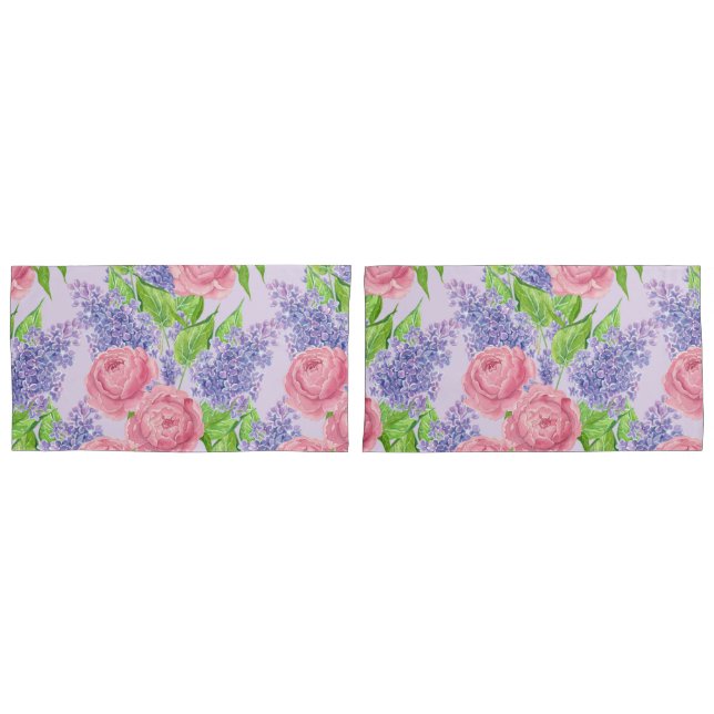 Housse D'oreillers Aquarelle et lilas (devant-Set)