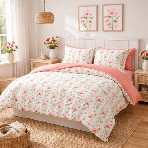 Housse D'oreillers Aquarelle Fleur de Pavot Rose Corail