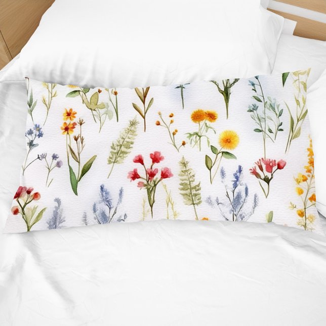 Housse D'oreillers Aquarelle Fleur sauvage moderne Botanique (Modern Wildflower Watercolor Botanical Pillow Case)