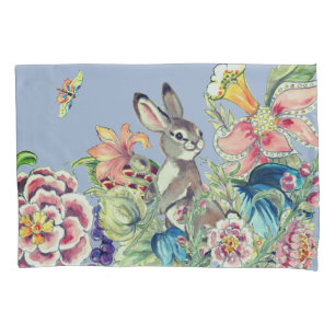Housse D'oreillers Aquarelle Floral Lapin Bleu Lapin Lapin Chinoiseri