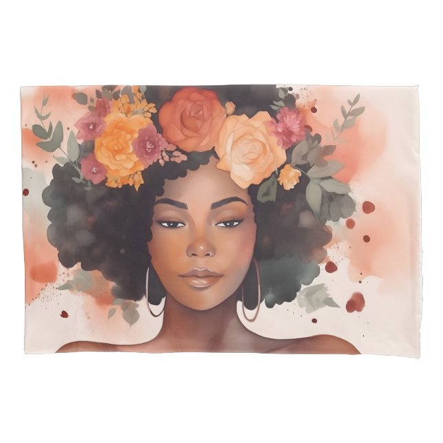 Housse D'oreillers Aquarelle Florale femme noire Coque Coussin (devant)