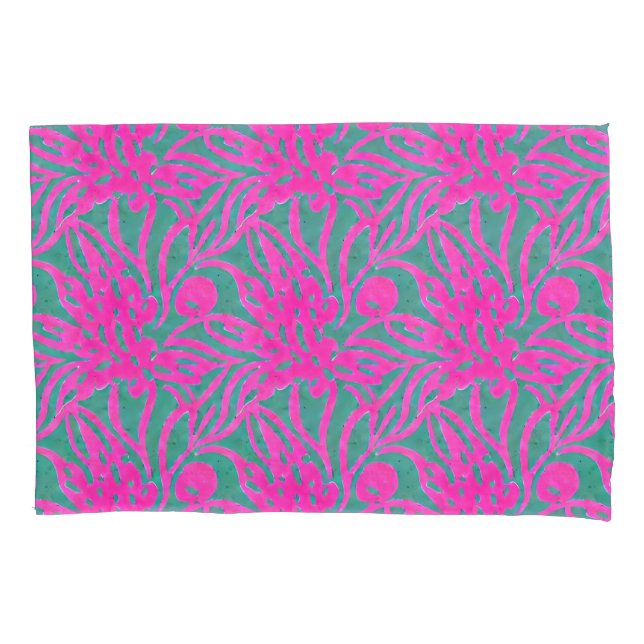 Housse D'oreillers Aquarelle Hot rose Aqua Oversize Damask Inspiré (devant)