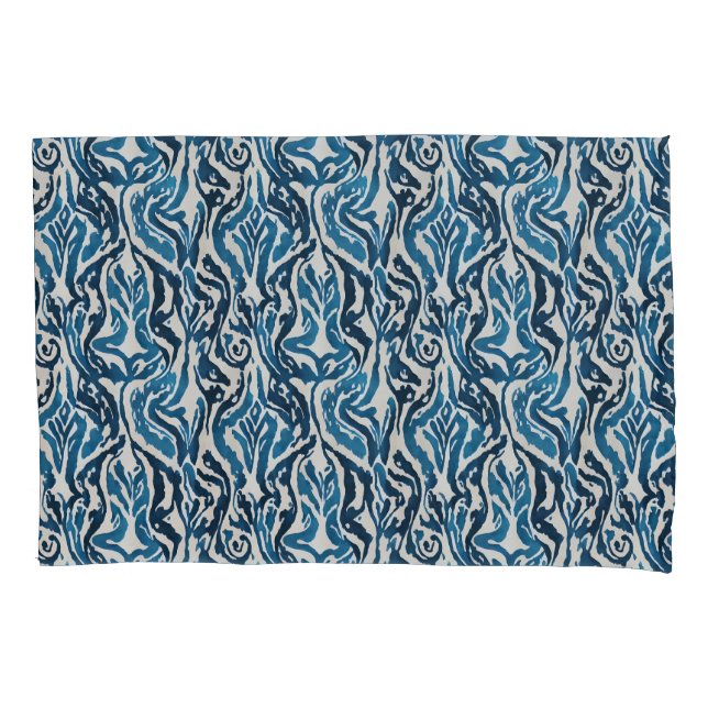 Housse D'oreillers Aquarelle Ikat Abstraite inspirée Bleu (devant)
