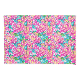Housse D'oreillers Aquarelle inspirée bleu rose Floral