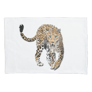 Housse D'oreillers aquarelle léopard jungle chat animal peint vert