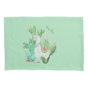 Housse D'oreillers Aquarelle mignonne de lama et de cactus -
