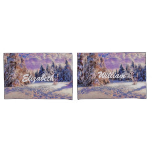 Housse D'oreillers Aquarelle moderne des arbres enneigés colorés
