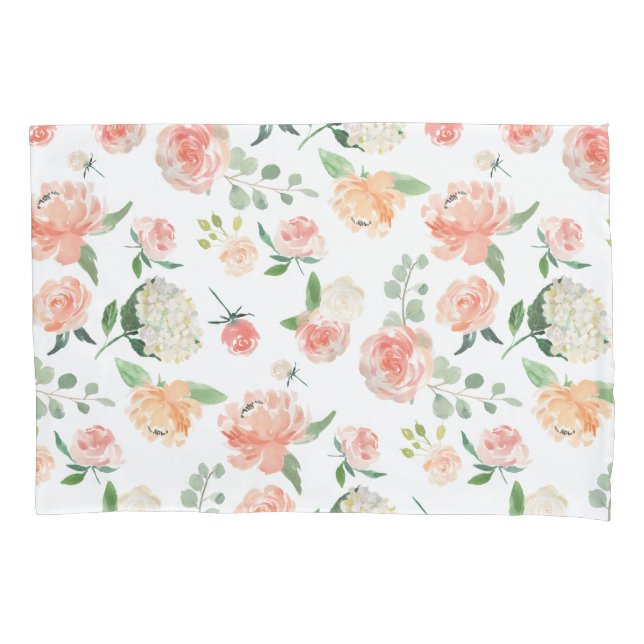 Housse D'oreillers Aquarelle Motif Floral en Peach (devant-gauche)