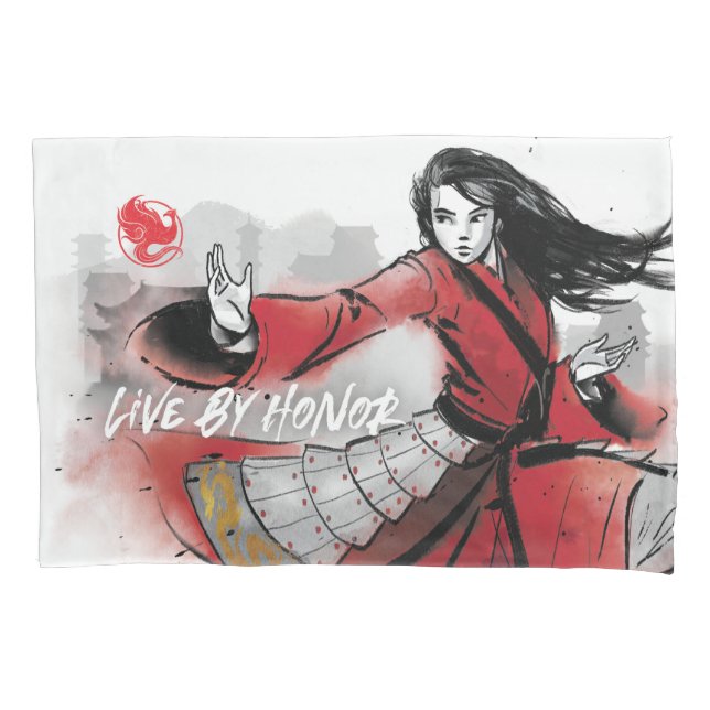Housse D'oreillers Aquarelle Mulan "Live By Honor" (devant)