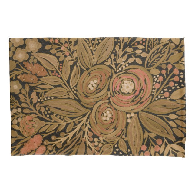 Housse D'oreillers aquarelle, noir brun floral, noir motif (devant)