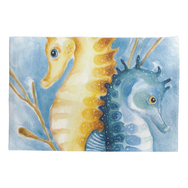Housse D'oreillers Aquarelle orange et bleu (Dos)