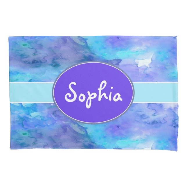 Housse D'oreillers Aquarelle Personnalisée Nom du monogramme Turquois (devant)