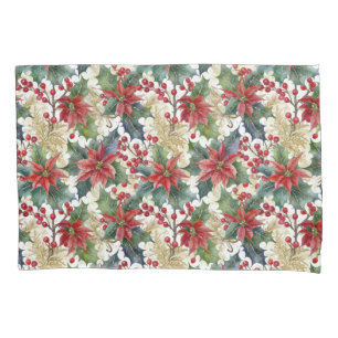 Housse D'oreillers Aquarelle poinsettia et saint motif Noël
