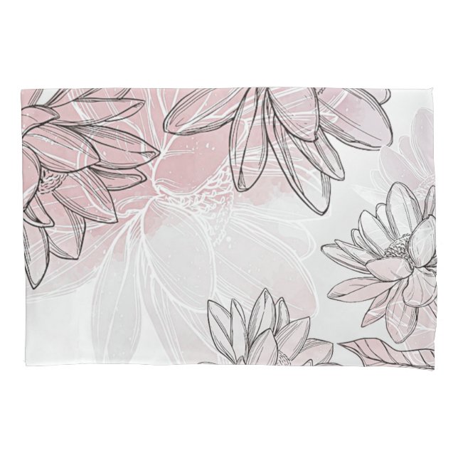 Housse D'oreillers Aquarelle rose Fleur Blanche Argent Rustique Éléga (devant)