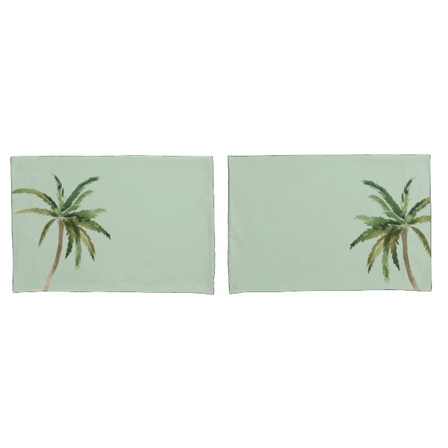 Housse D'oreillers Aquarelle tropicale Palmiers vert clair (devant-Set)
