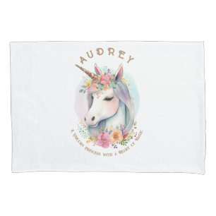 Housse D'oreillers Aquarelle Unicorne et couronne florale