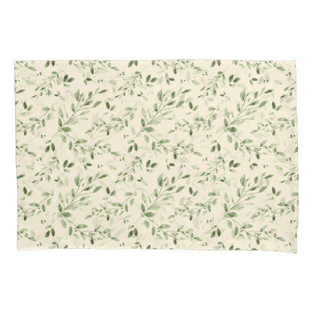 Housse D'oreillers Aquarelle verte feuilles boho jaune (devant)