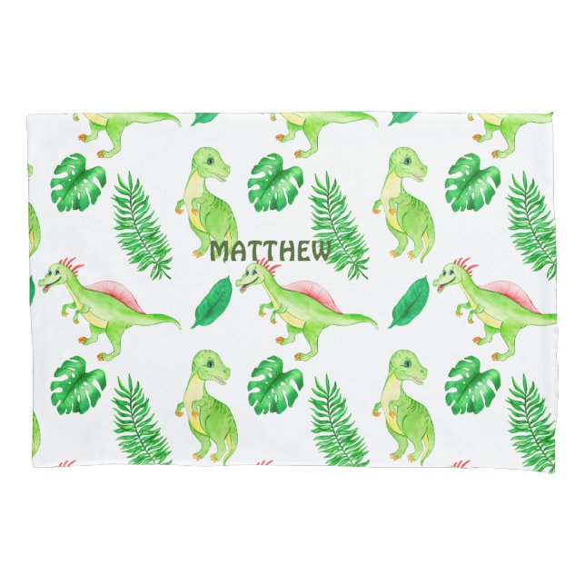 Housse D'oreillers Aquarelle verte mignonne Jungle Dinosaur Motif (devant)