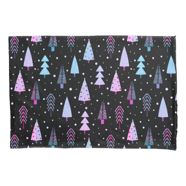 Housse D'oreillers Arbres de Noël modernes violet rose Motif noir (devant)