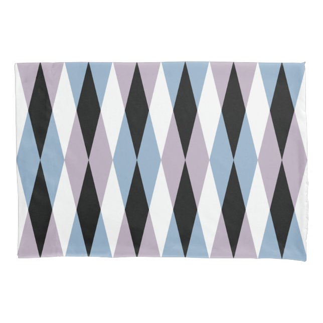 Housse D'oreillers Arlequin Diamond Motif - Bleu et Dusty Lilac (devant)