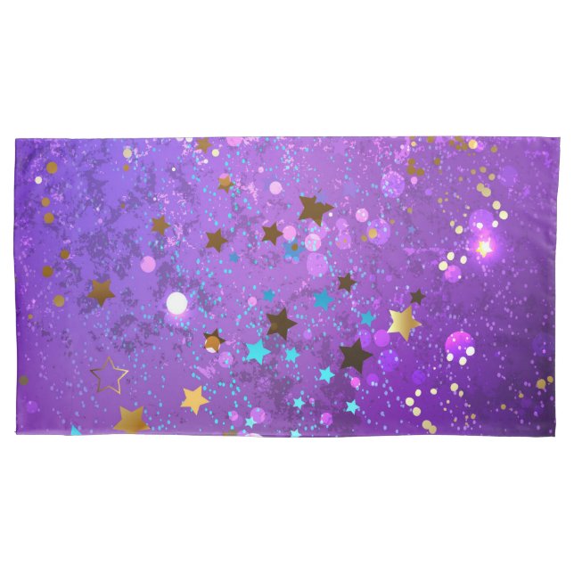 Housse D'oreillers Arrière - plan de feuille violet avec étoiles (devant)