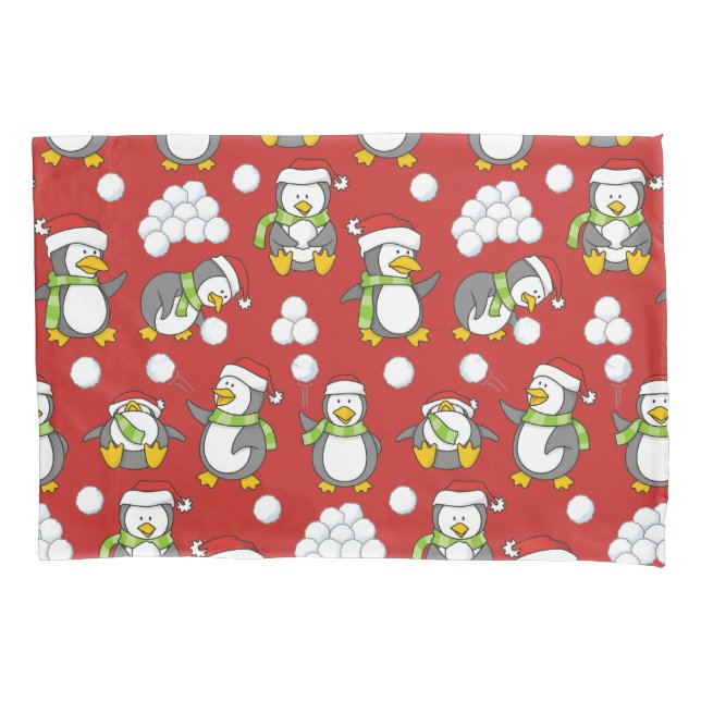 Housse D'oreillers Arrière - plan de pingouins de Noël (devant)