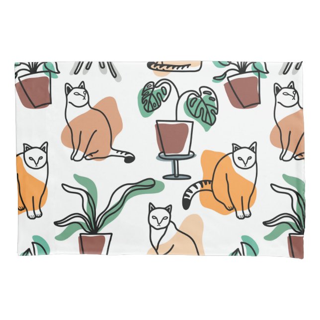 Housse D'oreillers Art de trait dessin chats et fleurs (devant-gauche)