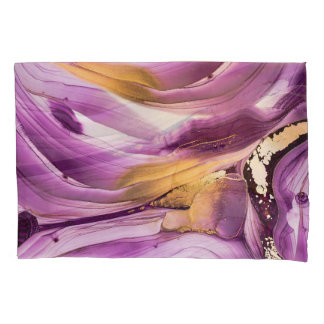 Housse D'oreillers Art fluide, texture dorée lilas marbrée.