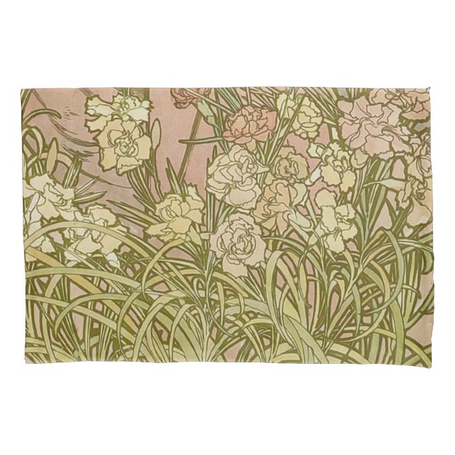 Housse D'oreillers Art Nouveau Alfonse Mucha fleurs d'oeillets floral (devant)