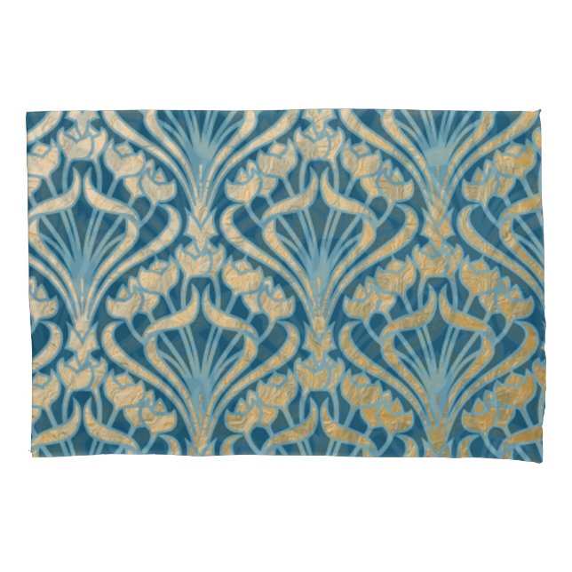 Housse D'oreillers Art nouveau, or, turquoise, motif, damas, Victorie (devant)