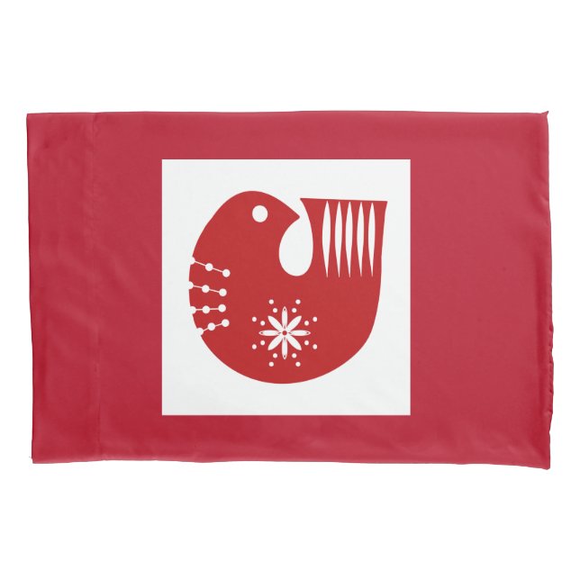 Housse D'oreillers Art populaire Scandi Red Bird (devant)