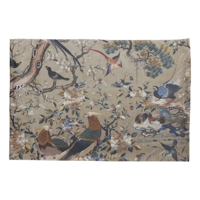 Housse D'oreillers asiatique, antique, soie, Peinture, nature, Oiseau (Dos)