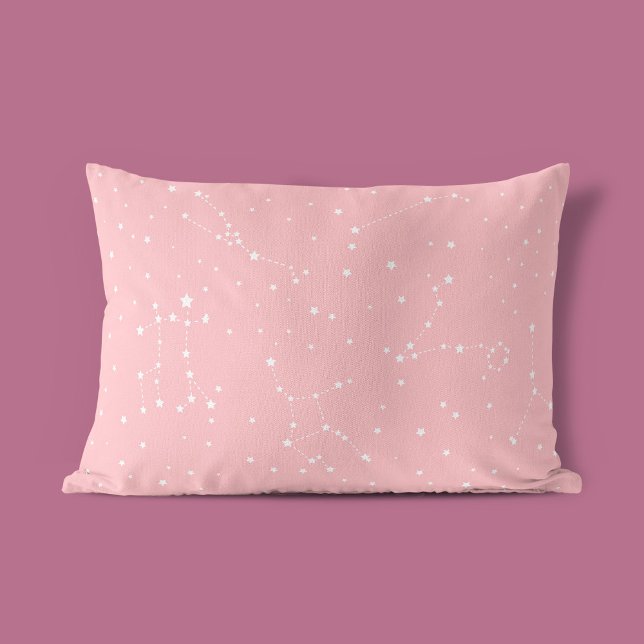 Housse D'oreillers Astrologie Ciel de nuit Pastel rose Etoiles blanch (Mockup)