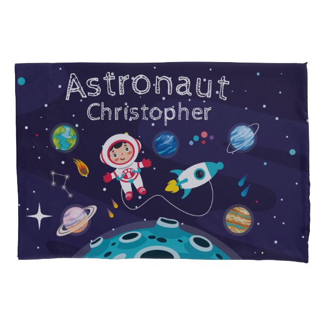 Housse D'oreillers Astronaut child on the moon monogrammed name Thro (devant)