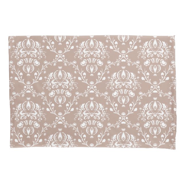 Housse D'oreillers Aubergine pourpre et blanc Damas (devant-gauche)