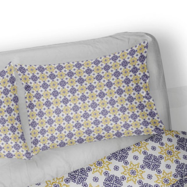 Housse D'oreillers Azulejo ornement carreaux bleu et jaune (Créateur téléchargé)
