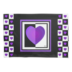 Housse D'oreillers B&W Purple Hearts Beating