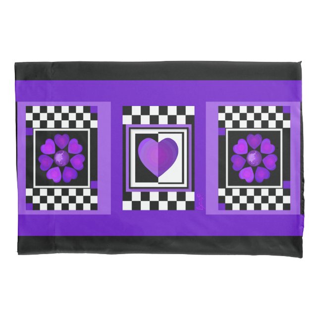 Housse D'oreillers B&W Purple Hearts Beating (devant)