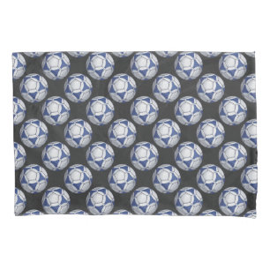 Housse D'oreillers Balle de football Peint bleu et blanc motif