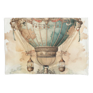 Housse D'oreillers Ballon à air chaud bleu vapeur vintage (2)