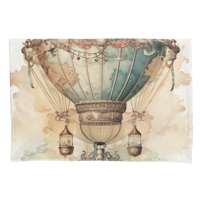 Housse D'oreillers Ballon à air chaud bleu vapeur vintage (2) (devant-gauche)