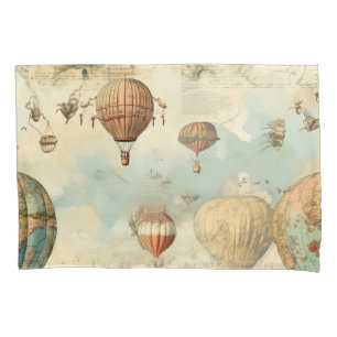 Housse D'oreillers Balloon vintage à air chaud dans un paysage serein