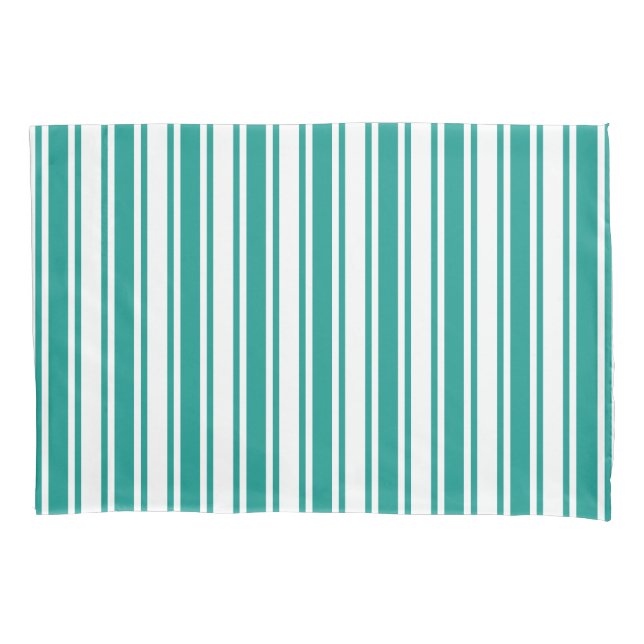 Housse D'oreillers Bandes de bonbons turquoises et blanches (devant)